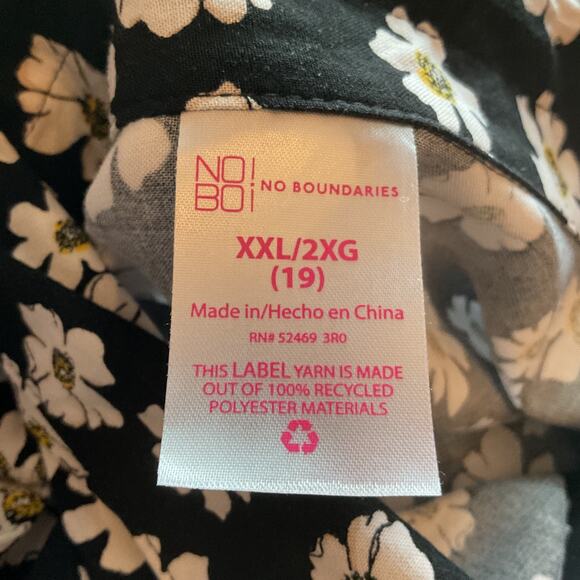 No Boundries Black White Daisy Print Long Sleeve Button Tie Pelum Waist Top 2XL - Picture 5 of 7